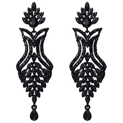 EVER FAITH Womens Rhinestone Crystal Art Deco 1920s Wedding Vase Flower Leaf Teardrop Earrings