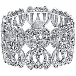 BriLove Womens Wedding Bridal Crystal Art Deco Leaf Tennis Stretch Bracelet