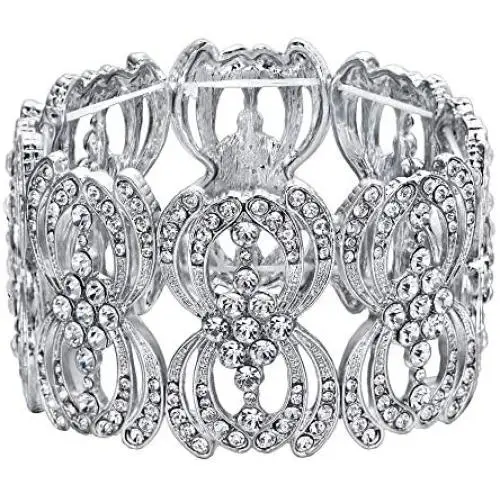 BriLove Womens Wedding Bridal Crystal Art Deco Leaf Tennis Stretch Bracelet BriLove Womens Wedding Bridal Crystal Art Deco Leaf Tennis Stretch Bracelet