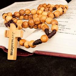 Catholic Olive Wood Rosary Beaded Prayer Jerusalem Cross Decor Crucifixion of Christ Jesus Necklace for Auto Vehicle for Men Women Religious Jewelry Pendant 14 inch consecrated in the Church of the Holy Sepulchre 14 inch