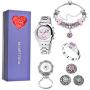 MJartoria Gifts for Her Jewelry Set, Rhinestone Wristwatch, Charm Bracelet, Magnetic Brooch Pins Holdder, Rhinestone Ring Mothers Day for Wife,Mom,Daughter