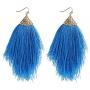 6Pcs Bohemian Silky Thread Fan Long Fringe Tassel Dangle Statement Earrings for Women Girl Boho Lightweight Strand Feather Shape Geometric Big Drop Earrings Fashion Jewelry