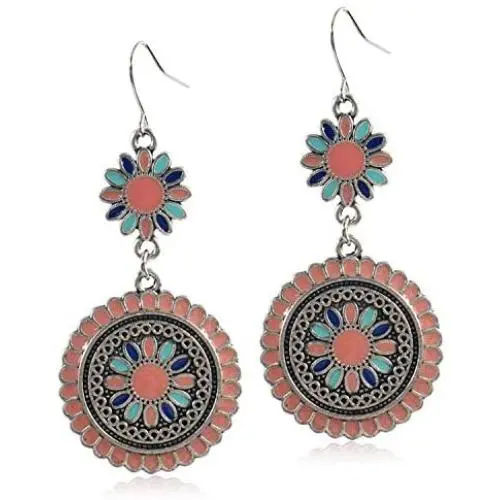 DAMLENG Unique Handmade Boho Vintage Flower Dangle Earrings National Style Retro Round Dangle Earrings for Women Girls Statement Jewelry Accessories DAMLENG Unique Handmade Boho Vintage Flower Dangle Earrings National Style Retro Round Dangle Earrings for Women Girls Statement Jewelry Accessories