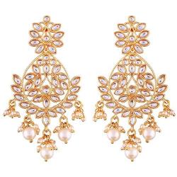 Aheli Indian Chandelier Pearl Beaded Dangle Earrings Ethnic wear Bollywood style Perfect for Wedding, Party Fashion Jewelry for Women