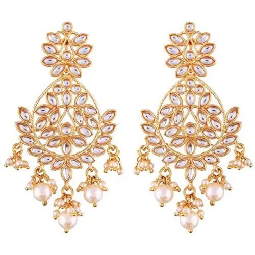 Aheli Indian Chandelier Pearl Beaded Dangle Earrings Ethnic wear Bollywood style Perfect for Wedding, Party Fashion Jewelry for Women Aheli Indian Chandelier Pearl Beaded Dangle Earrings Ethnic wear Bollywood style Perfect for Wedding, Party Fashion Jewelry for Women