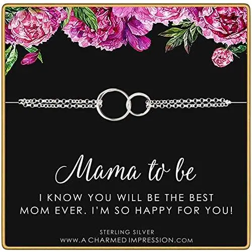 Congratulations Gifts for New Mom • Mama To Be Gifts • Sterling Silver • Expecting Mothers Bracelet • 2 Connected Circles • Mommy Jewelry • Baby Shower • Adoption Gifts • Best Mom Ever