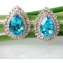 Navachi 18k Gold Plated Drop Double Row White Crystal Pear Zircon Stud Earrings