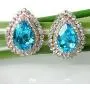 Navachi 18k Gold Plated Drop Double Row White Crystal Pear Zircon Stud Earrings