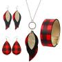 INENIMARTJ 3 Pieces Christmas Plaid Leather Earrings Bracelet Set, Handmade Lightweight Christmas Buffalo Plaid Bracelet for Women & Girls