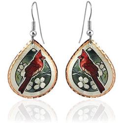 Red Cardinal Bird Earrings for Women, Girls Drop Dangle,Teardrop Earrings, Handmade Copper Jewelry