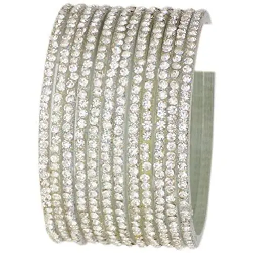 JDZ COLLECTION Indian Glass Bangles Set Jewelry for Womens & Girls Bollywood Bangles Set Bridal Ethnic Wedding Partywear Costume Match CZ Stone Glass Bangles Set of 12 Silver JDZ COLLECTION Indian Glass Bangles Set Jewelry for Womens & Girls Bollywood Bangles Set Bridal Ethnic Wedding Partywear Costume Match CZ Stone Glass Bangles Set of 12 Silver