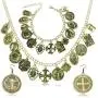 RechicGu 3Pcs Religious Christian Saint Cross Medal Charm Necklace Earrings Bangle Bracelet Sets Traditional Catholic Lucky Chain Jewelry Gifts