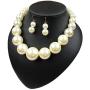 Womens Faux Big Pearl Choker Necklace and Earring Set Fashion Pearl Set