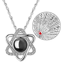 Inf-way I Love You Necklace, 925 Sterling Silver 100 Languages Projection on Round Onyx Pendant Loving Memory Collarbone Necklace 1 Pcs