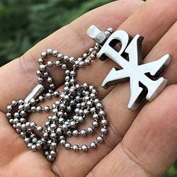 CHI-RHO Symbol Constantine Christian Jewelry Monogram Christogram XP Cross Chirho Jesus Christ name bible verse JN8:12 pewter Mens Pendant Necklace Charm Protection Amulet for men w Silver ball Chain