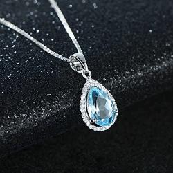 JIANGXIN Waterdrop Birthstone 925 Sterling Silver White Gold Plated Fine Jewelry Set for Women Pendant Necklace Stud Earring