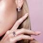 925 Sterling Silver Ring Delicate Pink Cherry Tree Created Ruby Shiny White Cubic Zirconia