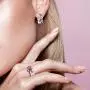 925 Sterling Silver Ring Delicate Pink Cherry Tree Created Ruby Shiny White Cubic Zirconia