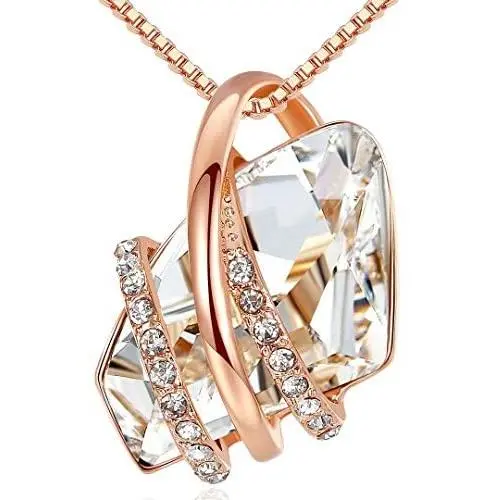 Leafael Wish Stone Pendant Necklace with Birthstone Crystal, 18K Rose Gold Plated/Silvertone, 18'' + 2''