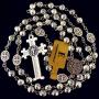elegantmedical HANDMADE SILVER ROSE BEADS CATHOLIC Saint St Benedict ROSARY BLUE CROSS NECKLACE & NICE METAL JEWELLERY BOX