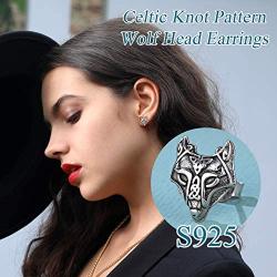 Silvora Norse Viking Jewelry Thors Hammer Studs Sterling Silver Vintage Celtic Knot Wolf Head Stud Earrings for Women Men