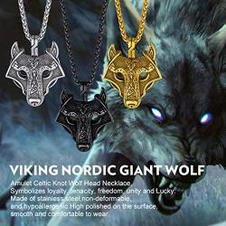 Richsteel Wolf Teeth/Wolf Pendant Necklace for Men 316 Stainless Steel/18K Gold Plated/Black Viking Wolf Nordic Jewelry(with Gift Box)