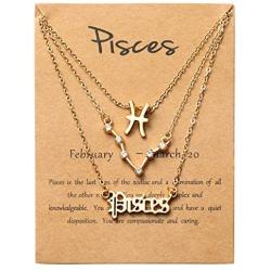 PANTIDE 3Pcs Constellation Zodiac Layer Necklaces for Women Girls, Retro Gold Plated 12 Constellation Pendant Necklace Exquisite Letter Horoscope Old English Zodiac Sign Necklace Jewelry Birthday Gift
