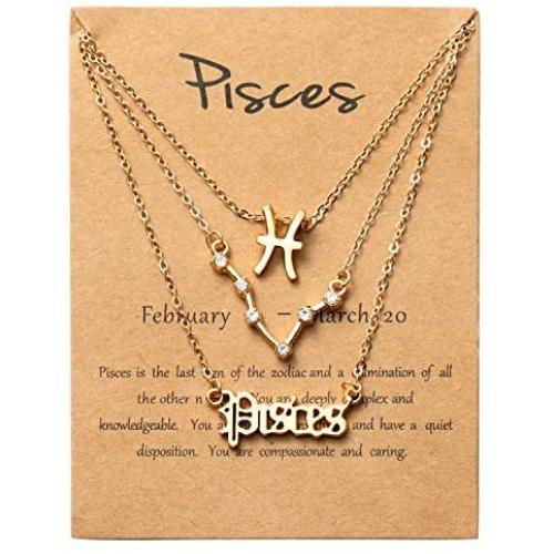 PANTIDE 3Pcs Constellation Zodiac Layer Necklaces for Women Girls, Retro Gold Plated 12 Constellation Pendant Necklace Exquisite Letter Horoscope Old English Zodiac Sign Necklace Jewelry Birthday Gift
