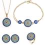 Lucky Round Evil Eye Jewelry Set, AILUOR Gold Inspirational Turkish Hamsa Blue Cubic Zirconia Crystal Evil Eye Charm Pendant Necklace,Ring,Bracelet and Stud Earrings Sets for Girl Women