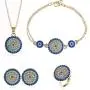 Lucky Round Evil Eye Jewelry Set, AILUOR Gold Inspirational Turkish Hamsa Blue Cubic Zirconia Crystal Evil Eye Charm Pendant Necklace,Ring,Bracelet and Stud Earrings Sets for Girl Women