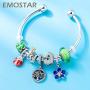 EMOSTAR Sparkling Dog Paw Print Charms, Four-Leaf Clover Charms, and Green Leaves Charms fits Women Bracelet - Pave Clear Cubic Zirconia Beads in 925 Sterling Silver, Gifts for Christmas/Mother/Lover