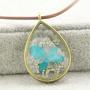 FM FM42 Pressed Dried Flowers Teardrop Shape Pendant Necklace FN4005