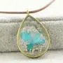 FM FM42 Pressed Dried Flowers Teardrop Shape Pendant Necklace FN4005