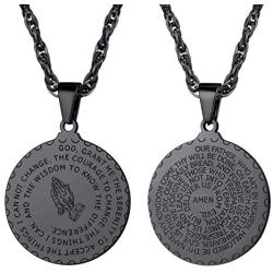 PROSTEEL Stainless Steel The Lords Prayer Necklace, Praying Hands Pendant & Chain, Mens Womens Necklace, 22inch-24inch, Come Gift Box