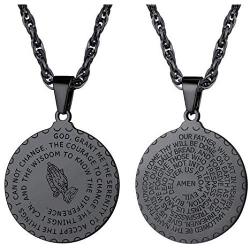 PROSTEEL Stainless Steel The Lords Prayer Necklace, Praying Hands Pendant & Chain, Mens Womens Necklace, 22inch-24inch, Come Gift Box