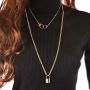 Ursumy Punk Layered Long Necklaces Gold Handcuffs Necklace Chain with Lock Pendant Necklace Jewelry for Women and Girls