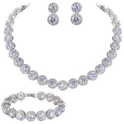 EVER FAITH Silver-Tone Round Cut Cubic Zirconia Tennis Necklace Bracelet Earrings Set
