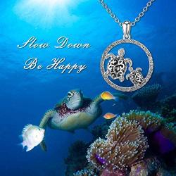 MBSUUH 925 Sterling Silver Family Vintage Turtle Necklace for WomenDouble Heart Sea Turtle Necklace Gift for Her Valentines Day
