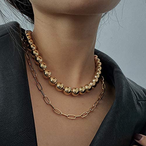 Chargances Ball Chain Collar Choker Necklace for Women and Girls Gold Chunky Chain Necklace Women Punk Jewelry