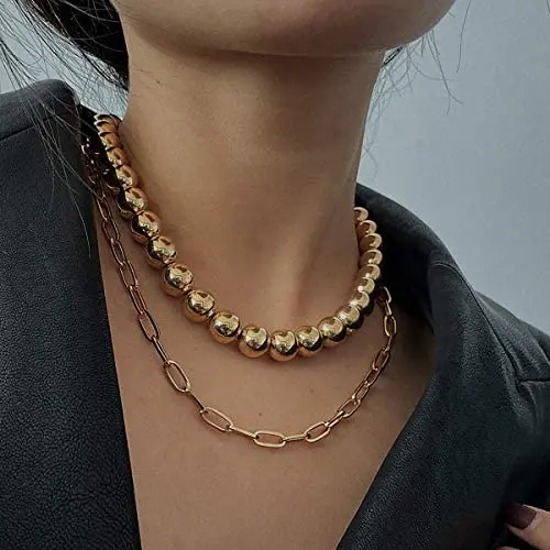 Chargances Ball Chain Collar Choker Necklace for Women and Girls Gold Chunky Chain Necklace Women Punk Jewelry