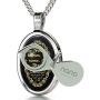 Nano Jewelry Christian Cross Necklace Inscribed with The Lords Prayer in 24k Gold on Oval Black Onyx Stone, 18'' -