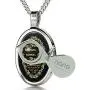 Nano Jewelry Christian Cross Necklace Inscribed with The Lords Prayer in 24k Gold on Oval Black Onyx Stone, 18'' -