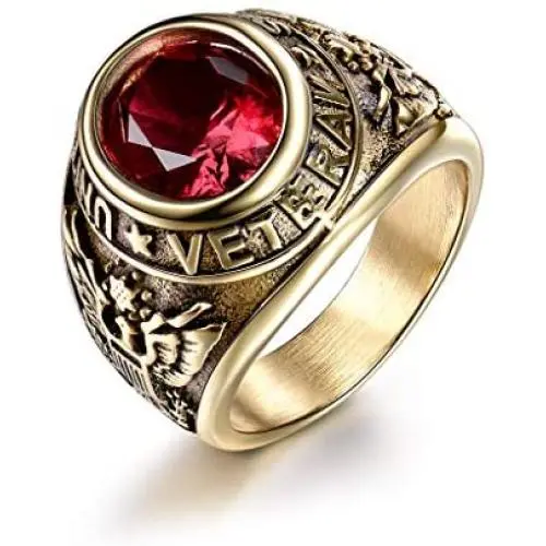 Syink Cool Rings for Men Engraved United States Veteran American Eagle, Simulated Sapphire CZ Stone Stainless Steel US Retired Army Soldier Gift Syink Cool Rings for Men Engraved United States Veteran American Eagle, Simulated Sapphire CZ Stone Stainless Steel US Retired Army Soldier Gift