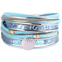 GelConnie Women Leather Wrap Bracelet Multilayer Braided Bracelet Boho Cuff Bracelet Bohemian Jewelry for Wife，Sister, Daughter