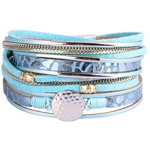 GelConnie Women Leather Wrap Bracelet Multilayer Braided Bracelet Boho Cuff Bracelet Bohemian Jewelry for Wife，Sister, Daughter
