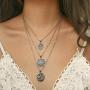 Aularso Boho Silver Layered Hamsa Hand of Fatima Necklaces Moon Pendant Necklace Chain Star Jewelry for Women and Girls
