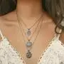 Aularso Boho Silver Layered Hamsa Hand of Fatima Necklaces Moon Pendant Necklace Chain Star Jewelry for Women and Girls