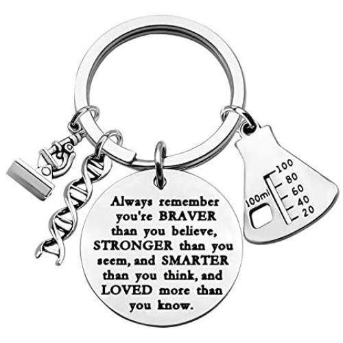 WSNANG Biology Chemistry Keychain Always Remember You are Braver Stronger Smarter Than You Think Keychain Future Chemist Gift Scientist Biology Student Graduation Gift
