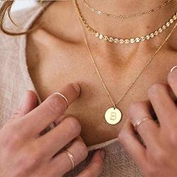 Disc Initial Necklaces for Women Girls,18K Gold Plated Round Disc Double Side Engraved Rose Flower Necklace Initial Adjustable Personalized Alphabet Letter Pendant for Women