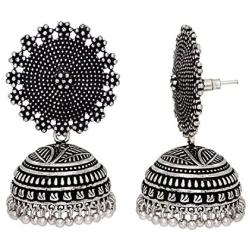 Royal Bling Tribal Muse Collection Oxidized Silver Tone Indian Jhumka Jhumki Earrings Jewelry for Women